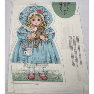 VTG 90s Petit Bebe Victorian Girl (BLUE) & Bear Fabric Panel Cut&Sew Pillow Doll